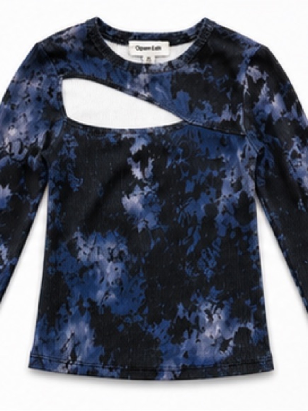 Tie-Dye Blue Cutout Long-Sleeve Top
